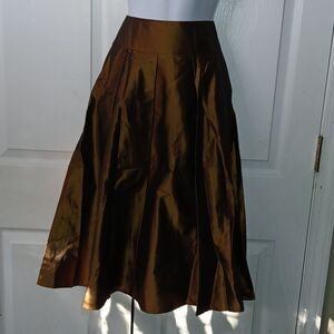 Talbots Pure silk bronze Iridescent Pleated A-Line Full Midi Skirt Sz 6P